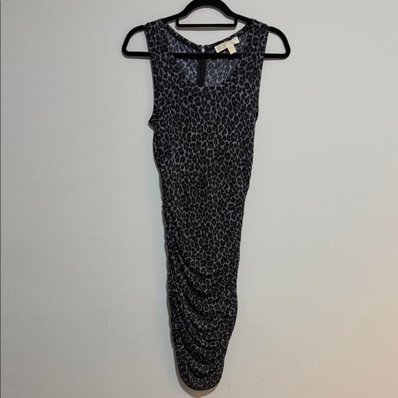 MICHAEL KORS Leopard Print Bodycon Mini Dress Ruched Stretch Sexy Night Out XS - Picture 11 of 15